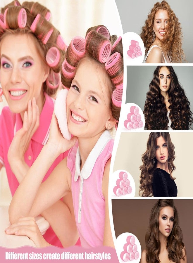 obeoby 4 Sizes Self-Grip Hair Rollers Set for Long, Short Hair and Bangs - 50 Pcs with Clips (25mm, 36mm, 48mm, 60mm), Pink - Image 3